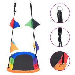 Balançoire nid d'oiseau multicolore 165x70 cm avec fanions - Jeu d'extérieur pour enfants