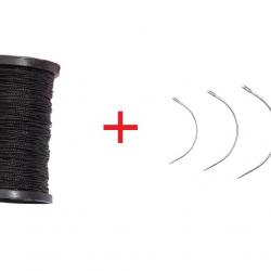 Bobine de fil en nylon - Noire + 4 aiguilles courbées