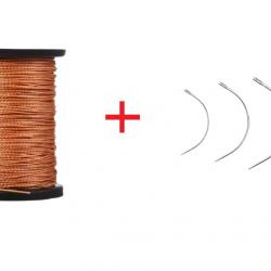Bobine de fil en nylon - Marron + 4 aiguilles courbées