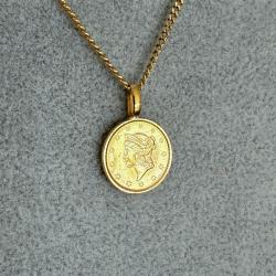 Collier en or massif 18 carats avec pendentif 1 dollar en or 1851