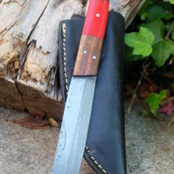 Mini Katana Couteau Tanto Damas Lame 256 Couches Manche Bois & Résine Fabric Artisanale Etui Cuir