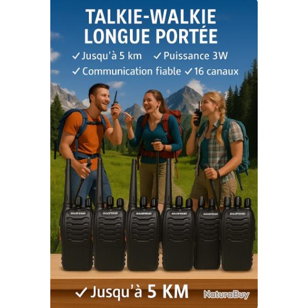 Lot de 6 Talkies-Walkies Baofeng 888S 16 Canaux Longue Porte 5 km LED USB Rechargeable Rando Chasse