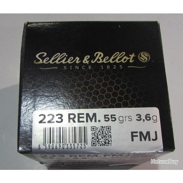 boite de 100 cartouches cal 223 remington 55 FMJ, sellier &Bellot