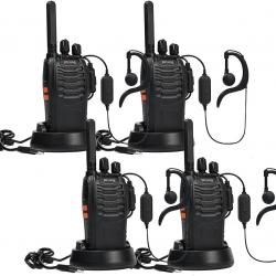 Kit de 4 Talkie Walkie 16 Canaux PMR446 Sans Licence Lampe de Poche Chargeur USB Casque Oreillette
