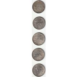 Pièce de Monnaie France Lot de 5 Pièces de 50 Centimes Semeuse argent 1914 1916 1918
