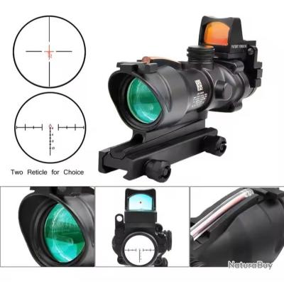 Lunette Viseur 1x32 Type Acog Point Rouge Red Dot Rail 21mm Fibre Optique Chasse
