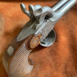 Pistolet Derringer à coffre double canon à percussion par Auguste Francotte 1850 second empire