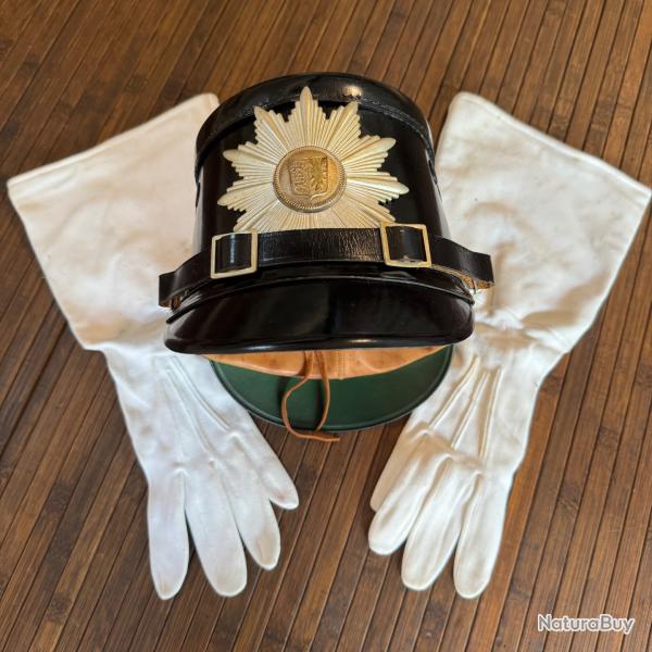 SHAKO POLICE ALLEMANDE DE SCHLESWIGS-HOLSTEIN  3 EME REICH 1945-1955 AVEC GANTS DE CRMONIE