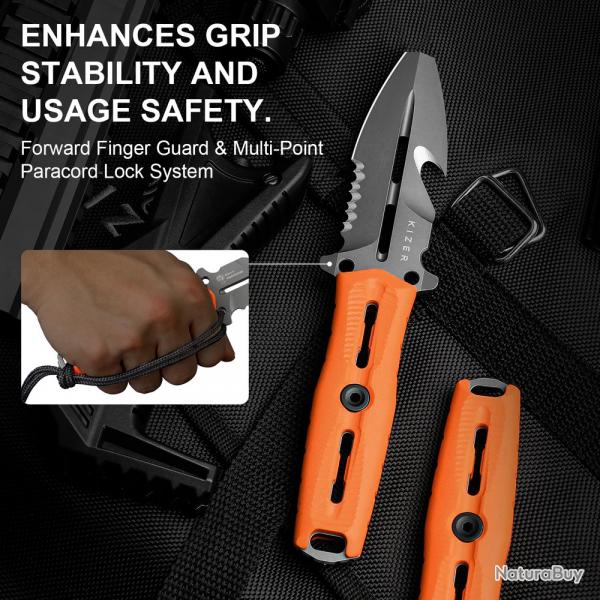 Couteau Kizer Norcross Spear Point Lame Acier Nitro-V Manche G10 Orange Etui Kydex KIZXFB01A6