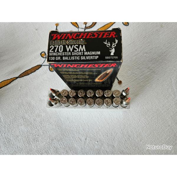 cartouches 270 wsm Winchester 130 gr Ballistic Silvertip