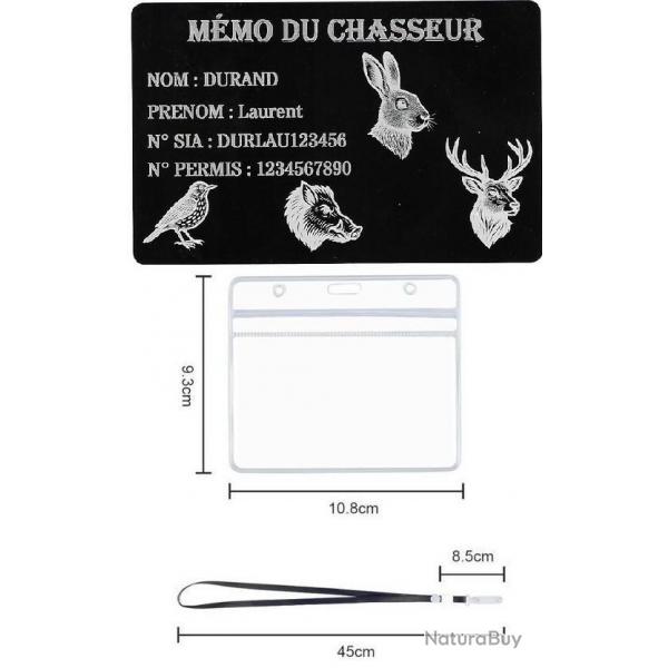 Promo ! Mmo Chasseur en alu grav au laser (Recto) + Porte badge tour de cou