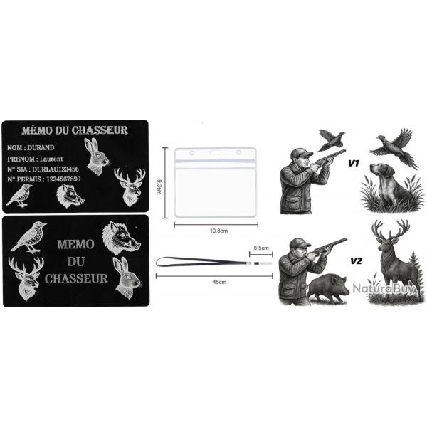 Promo ! Mmo Chasseur en aluminium grav au laser (Recto / Verso) + Porte badge tour de cou