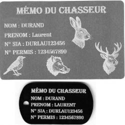 Promo ! Mémo Chasseur Argenté + Porté clé TAG militaire en aluminium gravé au laser (Recto)
