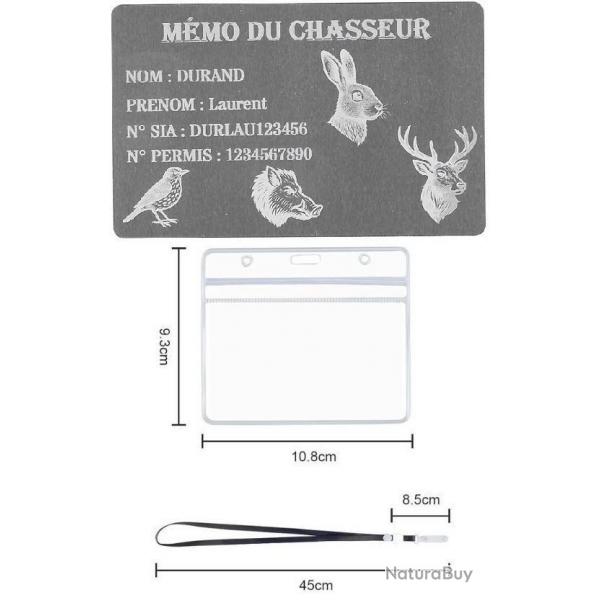 Promo ! Mmo Chasseur Argent en aluminium grav au laser (Recto) + Porte badge tour de cou