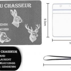 Mémo Chasseur Argenté + Porté clé TAG militaire en aluminium gravé au laser (Recto) + Porte badge to