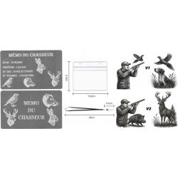 Promo ! Mémo Chasseur Argenté en aluminium gravé au laser (Recto / Verso) + Porte badge tour de cou
