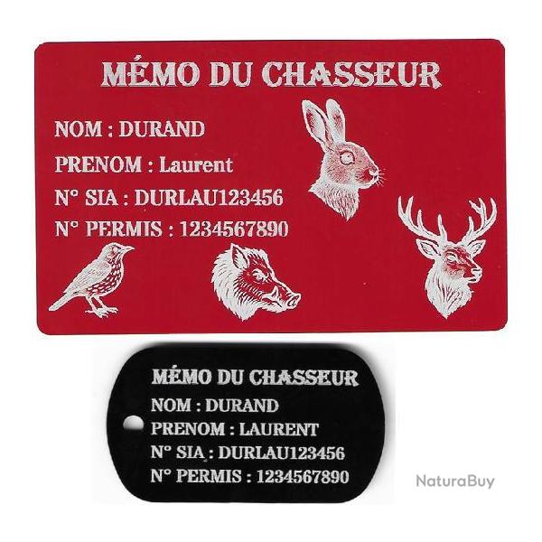 Promo ! Mmo Chasseur rouge + Port cl TAG militaire en aluminium grav au laser (Recto)