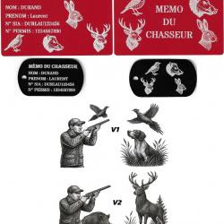 Promo ! Mémo Chasseur rouge + Porté clé TAG militaire en aluminium gravé au laser (Recto / Verso)