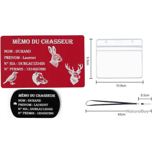 Mmo Chasseur rouge + Port cl TAG militaire en alu grav au laser (Recto) + Porte badge tour