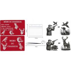 Promo ! Mémo Chasseur rouge en aluminium gravé au laser (Recto / Verso) + Porte badge tour de cou