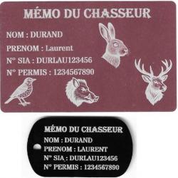 Promo ! Mémo Chasseur rose + Porté clé TAG militaire en aluminium gravé au laser (Recto)