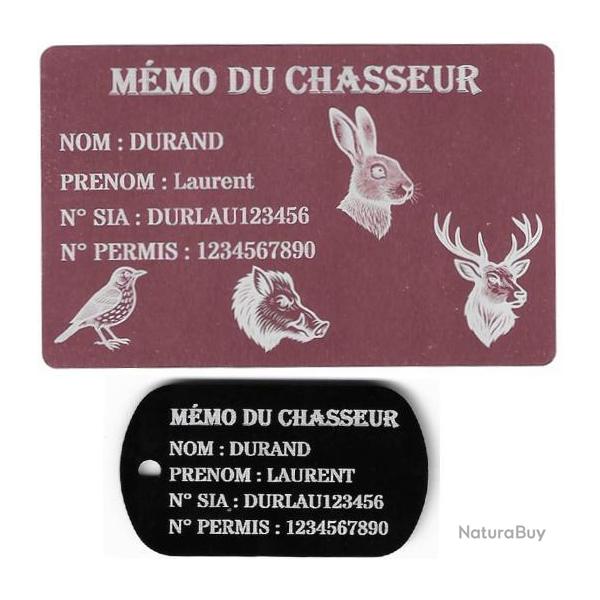 Promo ! Mmo Chasseur rose + Port cl TAG militaire en aluminium grav au laser (Recto)