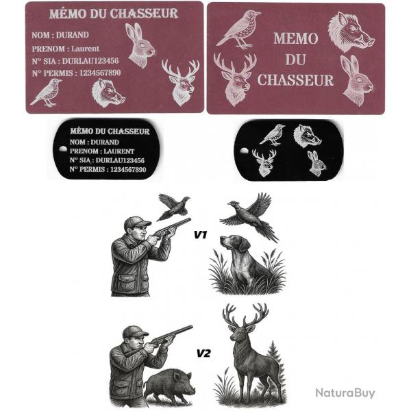 Promo ! Mmo Chasseur rose + Port cl TAG militaire en aluminium grav au laser (Recto / Verso)
