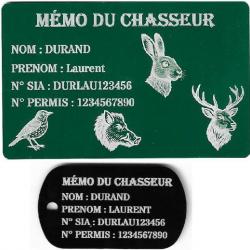Promo ! Mémo Chasseur vert + Porté clé TAG militaire en aluminium gravé au laser (Recto)