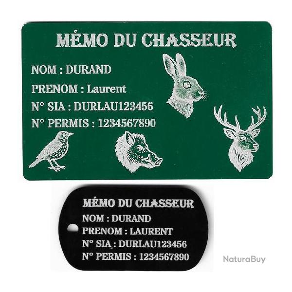 Promo ! Mmo Chasseur vert + Port cl TAG militaire en aluminium grav au laser (Recto)