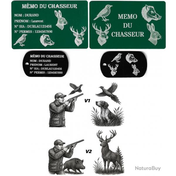 Promo ! Mmo Chasseur vert + Port cl TAG militaire en aluminium grav au laser (Recto / Verso)