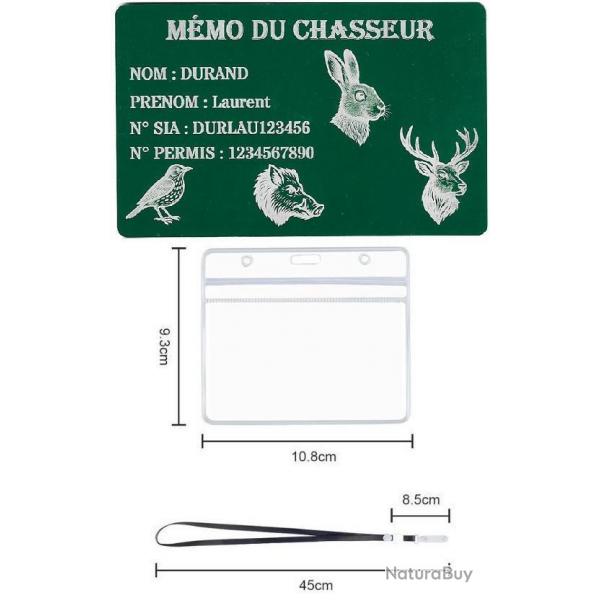 Promo ! Mmo Chasseur vert en aluminium grav au laser (Recto) + Porte badge tour de cou
