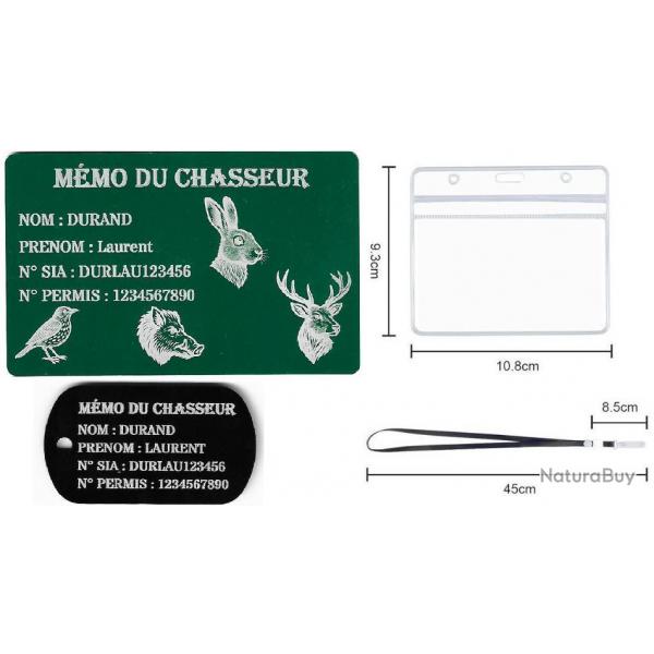 Promo !Mmo Chasseur vert + Port cl TAG militaire en alu grav au laser (Recto) + Porte badge tour