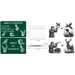 Promo ! Mémo Chasseur vert en aluminium gravé au laser (Recto / Verso) + Porte badge tour de cou