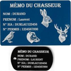 Promo ! Mémo Chasseur bleu + Porté clé TAG militaire en aluminium gravé au laser (Recto)