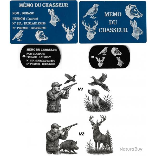 Promo ! Mmo Chasseur bleu + Port cl TAG militaire en aluminium grav au laser (Recto / Verso)