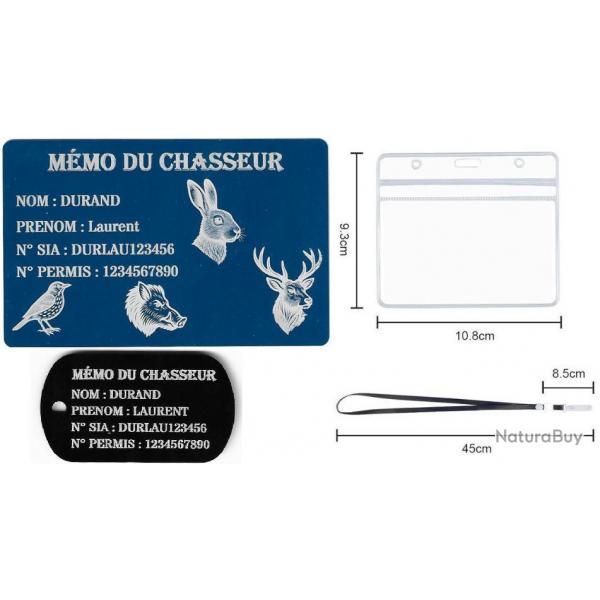 Promo !Mmo Chasseur bleu + Port cl TAG militaire en alu grav au laser (Recto) + Porte badge tour