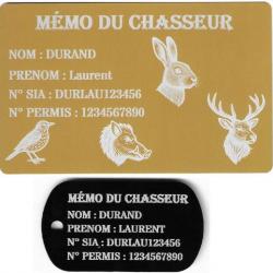 Promo ! Mémo Chasseur doré + Porté clé TAG militaire en aluminium gravé au laser (Recto)