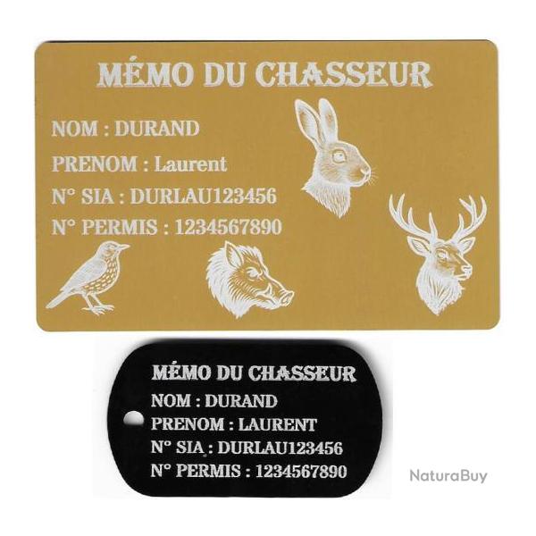 Promo ! Mmo Chasseur dor + Port cl TAG militaire en aluminium grav au laser (Recto)