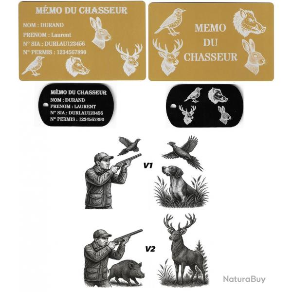 Promo ! Mmo Chasseur dor + Port cl TAG militaire en aluminium grav au laser (Recto / Verso)