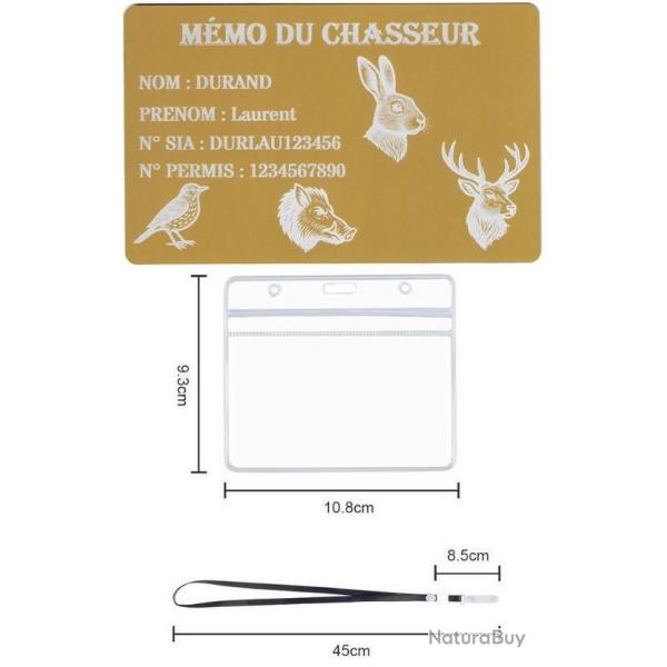 Promo ! Mmo Chasseur dor en aluminium grav au laser (Recto) + Porte badge tour de cou