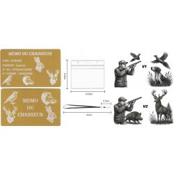 Promo ! Mémo Chasseur doré en aluminium gravé au laser (Recto / Verso) + Porte badge tour de cou