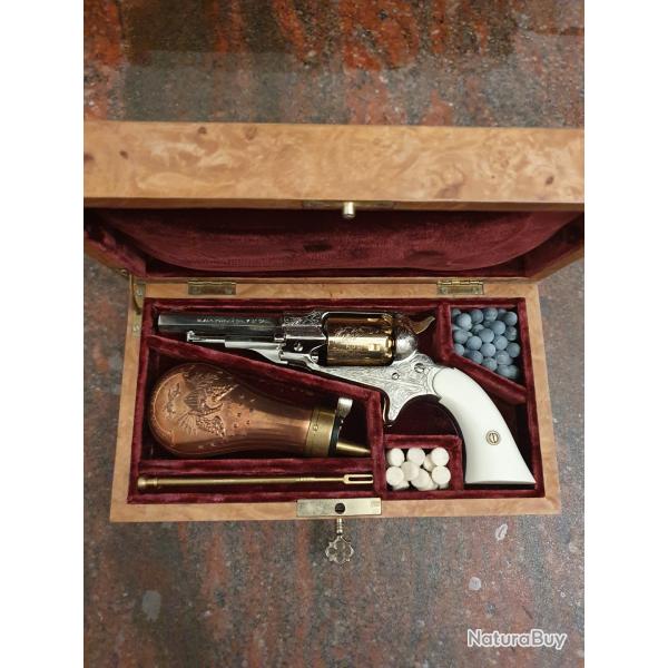 Revolver pietta pocket remington deluxe grav et plaqu or en coffret