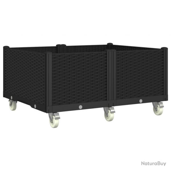 Jardinire bac lit surlev plantes fleurs terrasse jardin  roulettes 100 x 80 x 54 cm PP noir 02_