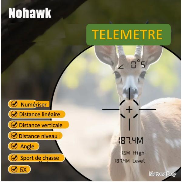 Tlmtre de distance laser de chasse monoculaire avec  mesures horizontales et verticales, vitesse