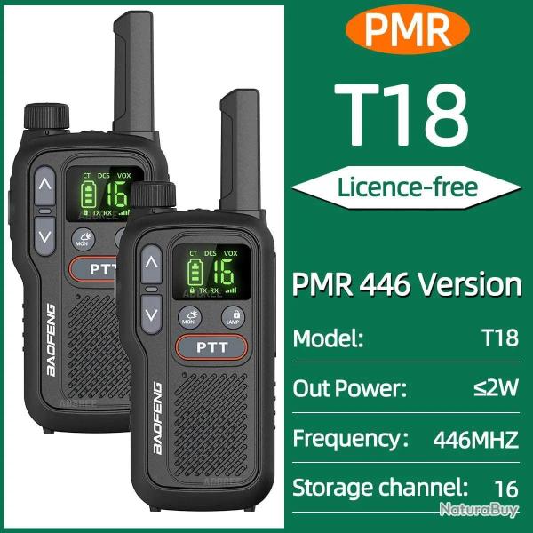 2PCS Baofeng BF-T18 Mini Dual PTT Walkie Talkie Portable PMR FRS License-Free Flashlight NOAA Long R