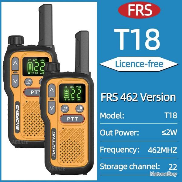 2PCS Baofeng BF-T18 Mini Dual PTT Walkie Talkie Portable PMR FRS License-Free Flashlight NOAA Long R