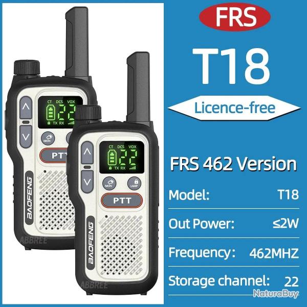 2PCS Baofeng BF-T18 Mini Dual PTT Walkie Talkie Portable PMR FRS License-Free Flashlight NOAA Long R
