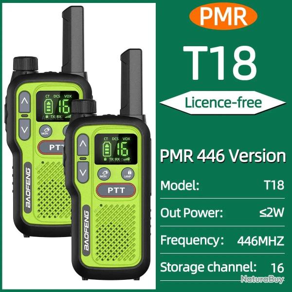 2PCS Baofeng BF-T18 Mini Dual PTT Walkie Talkie Portable PMR FRS License-Free Flashlight NOAA Long R