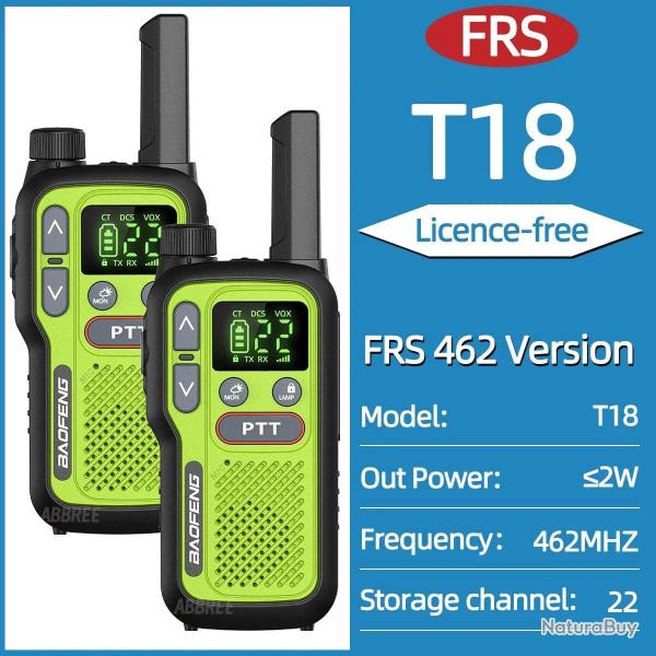 2PCS Baofeng BF-T18 Mini Dual PTT Walkie Talkie Portable PMR FRS License-Free Flashlight NOAA Long R