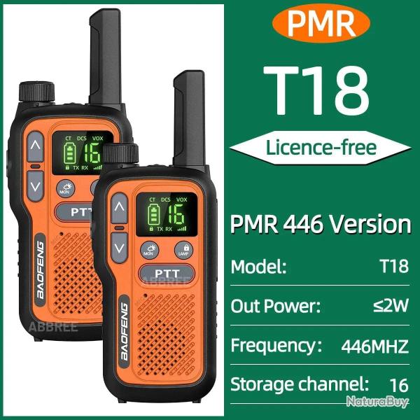 2PCS Baofeng BF-T18 Mini Dual PTT Walkie Talkie Portable PMR FRS License-Free Flashlight NOAA Long R